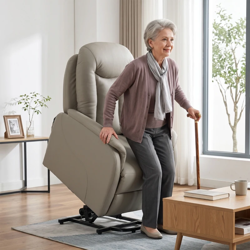 HOMCOM Fauteuil Releveur Électrique Massage Vibration et Chaleur, Fauteuil Relax Électrique en PU, Dossier Inclinable, Gris