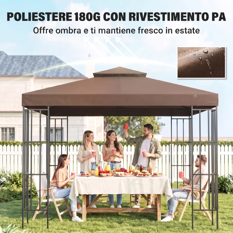 Outsunny Tetto di Ricambio per Gazebo 3x3m a 2 Livelli e Resistente ai Raggi UV, Caffè