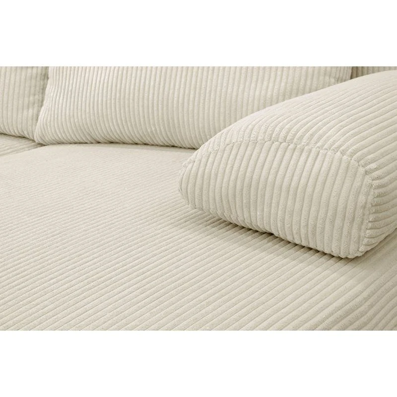 Canapé panoramique convertible - 6 places - MIKA - Velours côtelé Beige - Coffre de rangement - 313 x 84 x 145 cm