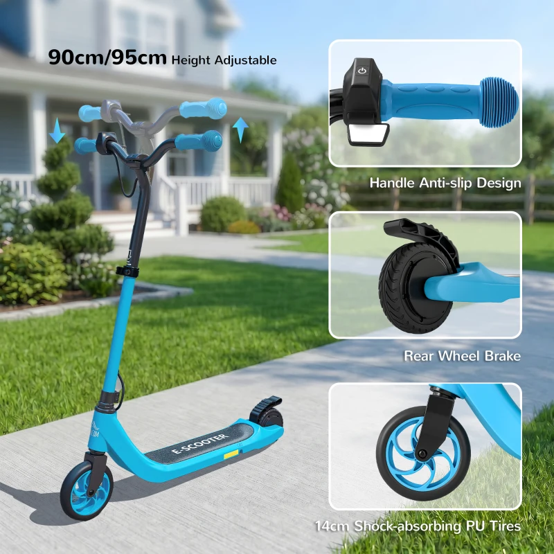 HOMCOM Electric Scooter for Kids 6+, Foldable E Scooter, Up to 8 KM/H, Maximum Range 6 KM, Adjustable Height, Blue
