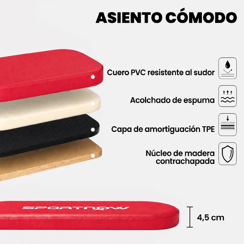 SPORTNOW Banco de Pesas Plegable con Bandas de Resistencia Respaldo Ajustable Plano/Inclinación/Declive Extensión de Piernas