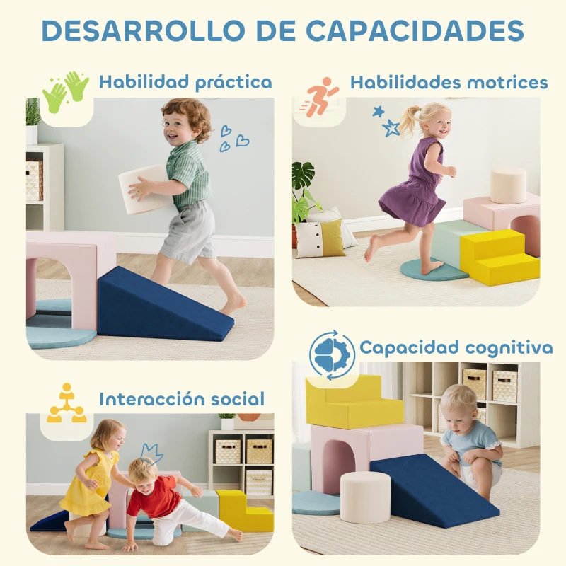 AIYAPLAY Juego de 8 Bloques de Espuma para Niños con Fundas de Terciopelo Lavables para Escalar y Gatear Multicolor