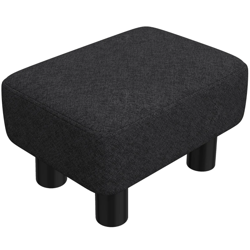 HOMCOM Linen Fabric Footstool Ottoman Cube with 4 Plastic Legs, Black