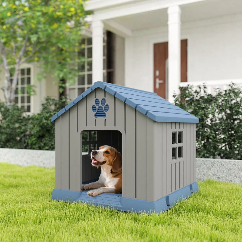PawHut Niche pour chien extérieur maison chien extérieur bouches d'aération et plancher suréleveé 85 x 79 x 82 cm bleu