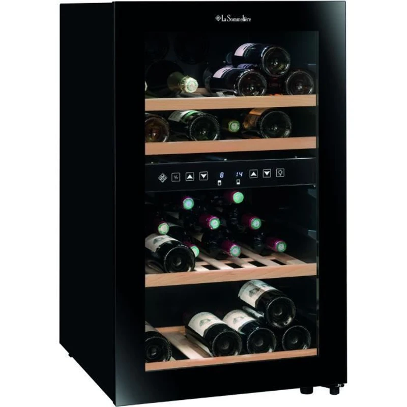 Cave a vin de service - LA SOMMELIERE - SLS45DZ - 45 bouteilles - Porte vitrée - Classe G - 49,5 x 58 x 84 cm - Noir