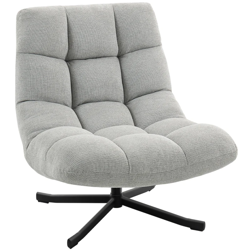 HOMCOM Fauteuil salon sans accoudoirs, chaise pivotante en tissu chenille imperméable, assise large, 75 x 95 x 90 cm gris clair