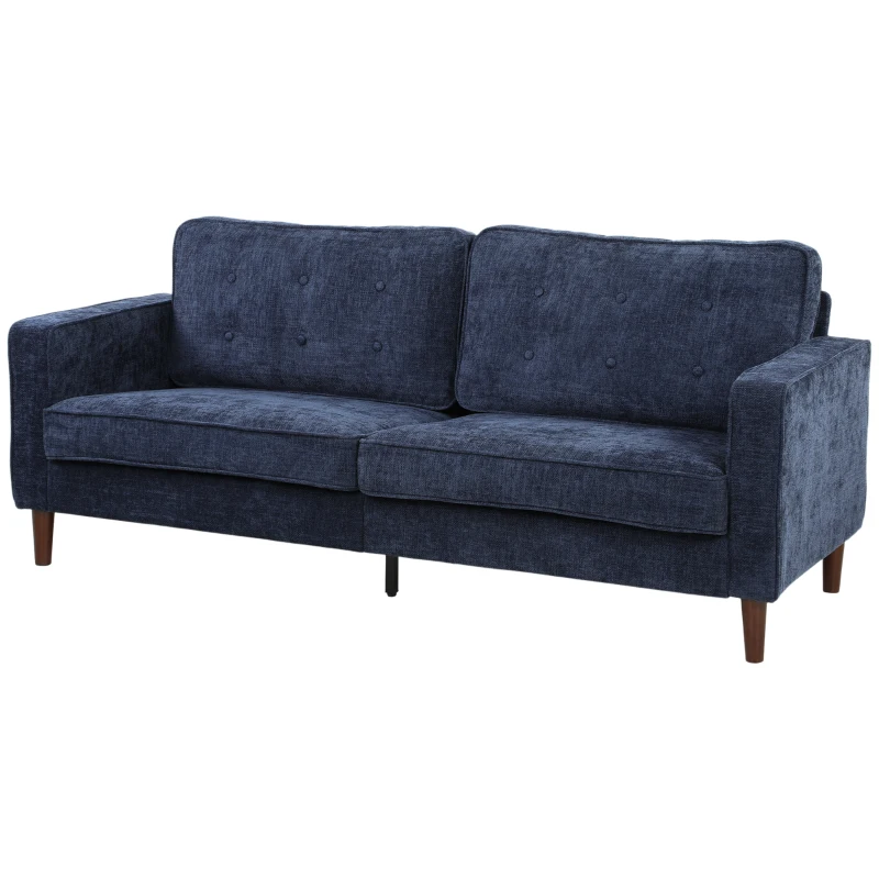 HOMCOM 3 Seater Sofa Button Tufted Upholstered Couch with Wood Legs for Living Room, Dark Blue