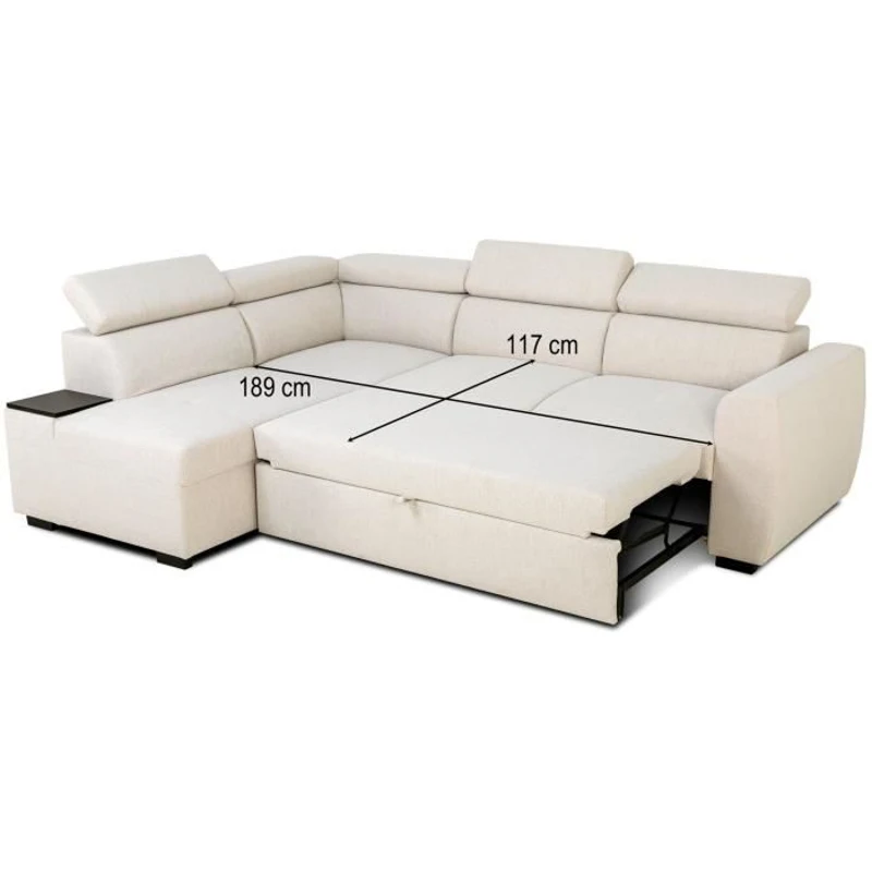Canapé d'angle convertible réversible - 4/5 places - KELIO - Tissu Beige - 3 tétieres - 245 x 184 x 77/87 cm