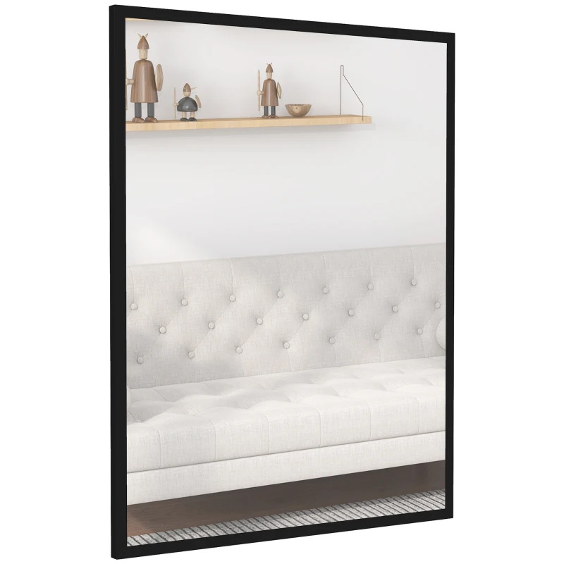 HOMCOM Oglindă de Perete din Sticlă și MDF, cu Cârlige, 70 x 90 cm, Negru