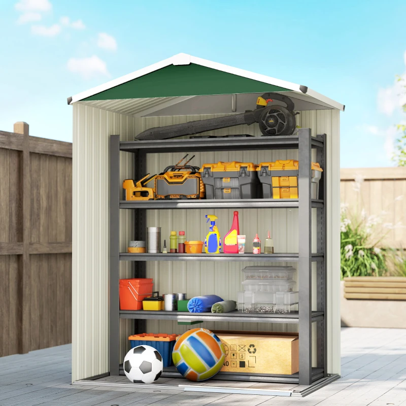 Outsunny Casetta da Giardino in Acciaio 1.1m² con Porta Scorrevole Bloccabile, 136x87x179 cm, Verde
