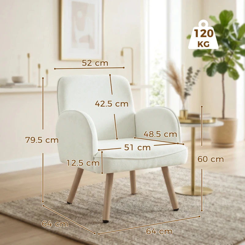 HOMCOM Lounge Chair Velvet Upholstered Armchair with Spring Cushion for Living Room Bedroom Cream White