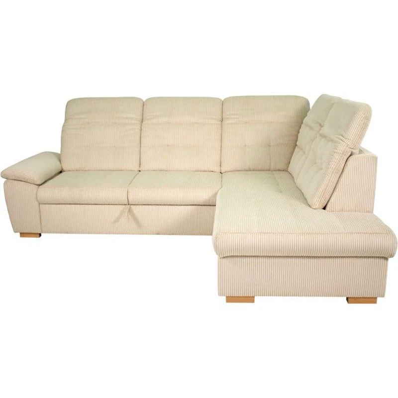 Canapé d'angle convertible - BUNNY - Velours côtelé Beige - Coffre - 261 x 212 x 104 cm