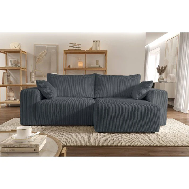 Canapé d'angle convertible réversible - 5 places - BOMBEY - Velours côtelé Gris anthracite - 264 x 162 x 85 cm