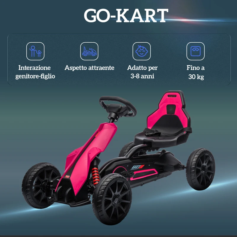 HOMCOM Go Kart a Pedali per Bambini 3-8 Anni con Sedile Regolabile e Ruote in EVA, 100x58x58.5 cm, Rosa e Nero