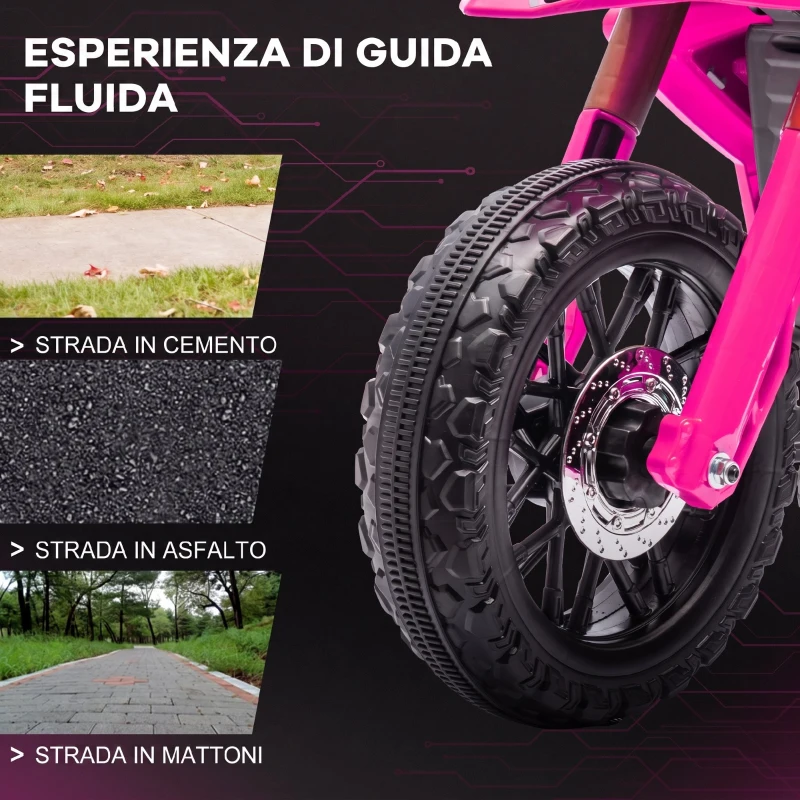 AIYAPLAY Moto Elettrica per Bambini 3-8 Anni con 12V Doppi Motori, Rotelle e Clacson, 3 km/h, Capacità 30kg, Rosa