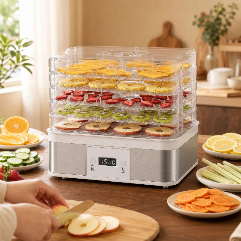 HOMCOM 5 Tier Food Dehydrator, 245W Stainless Steel Food Dryer Machine with Adjustable Temperature, Timer and LCD Display for Drying Fruit, Meat, Vegetable, Jerky and Pet Treat, White