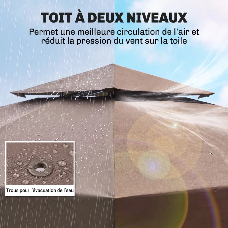Outsunny Tetto di Ricambio per Gazebo 3x3m a 2 Livelli e Resistente ai Raggi UV, Caffè