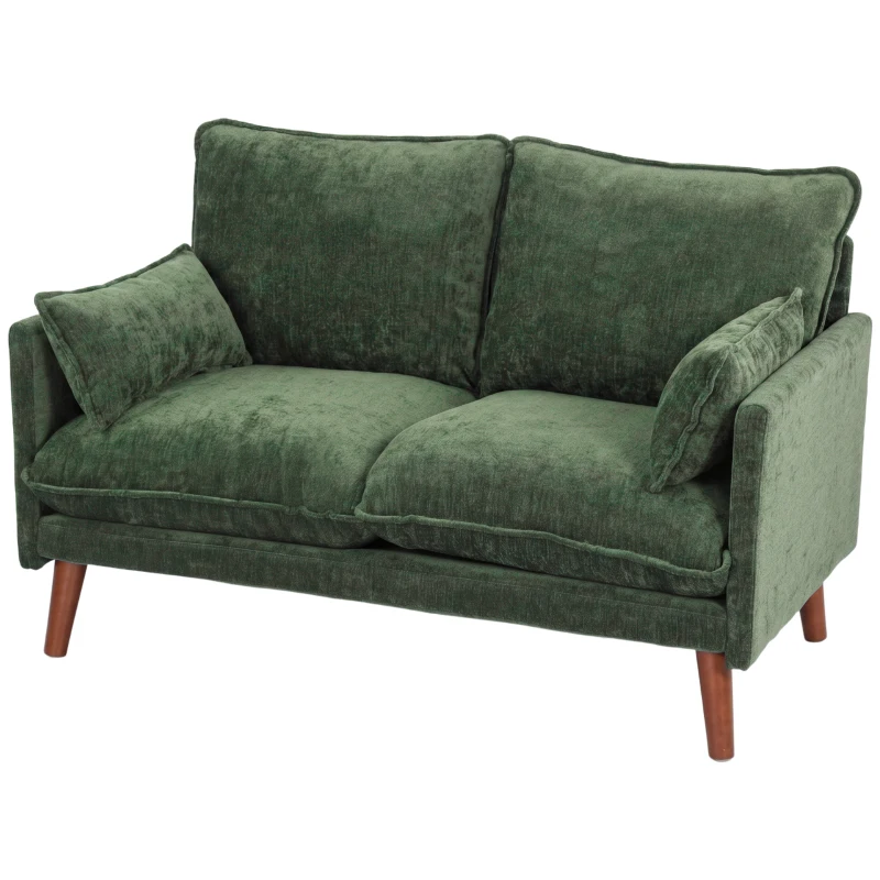 HOMCOM 2 Seater Sofa, Loveseat Sofa with Spring Cushions, Wide and Deep Seat, Wood Legs, Green