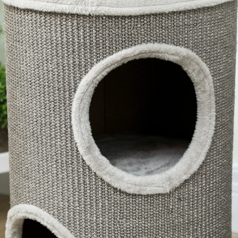 PawHut Tonneau à Gratter pour Chat, Tour à Griffer, Arbre à Chat à 2 Couches en Sisal Naturel, Ø35x60cm, Gris Clair