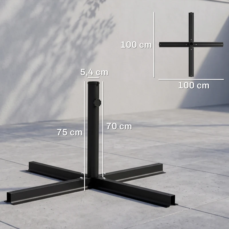 Outsunny Base per Ombrellone a Croce in Acciaio con Vite Laterale, 100x100x75 cm, Nero