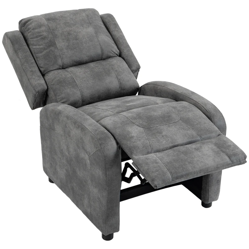 HOMCOM Sillón Relax Reclinable Manual Tapizado en Cuero Sintético Instalación Rápida Reposapiés Acolchado Grueso Gris