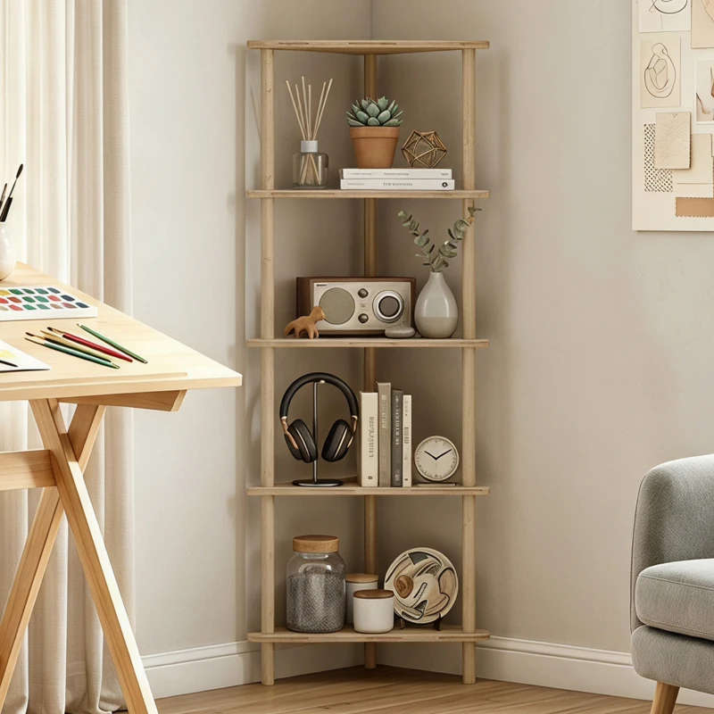 HOMCOM Scaffale Angolare a 5 Ripiani in Bambù, 41.5x21.5x114 cm, Legno