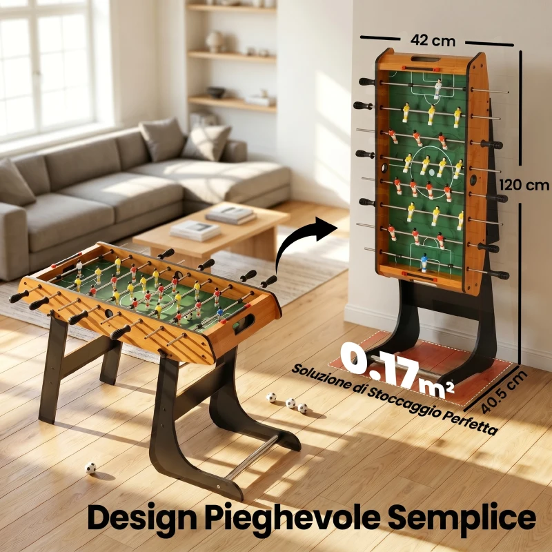HOMCOM Mini Calcio Balilla Pieghevole, 22 Giocatori, 2 Palline, 2 Segnapunti Manuali e Maniglie Antiscivolo, Set da Gioco Freestanding per Famiglia