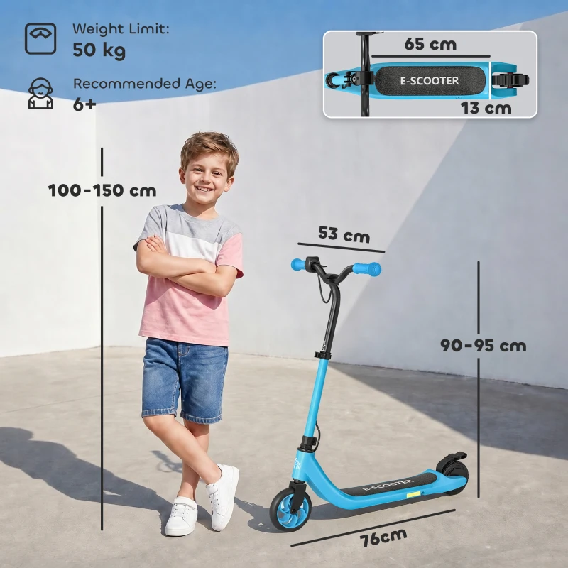 HOMCOM Electric Scooter for Kids 6+, Foldable E Scooter, Up to 8 KM/H, Maximum Range 6 KM, Adjustable Height, Blue