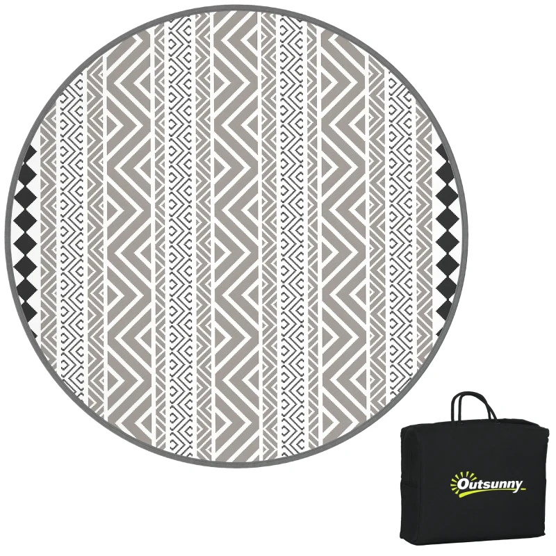 Outsunny Terrasvloerkleed voor buiten, weerbestendig, modern ontwerp, 365 cm x 274 cm x 0,3 cm, zwart + wit