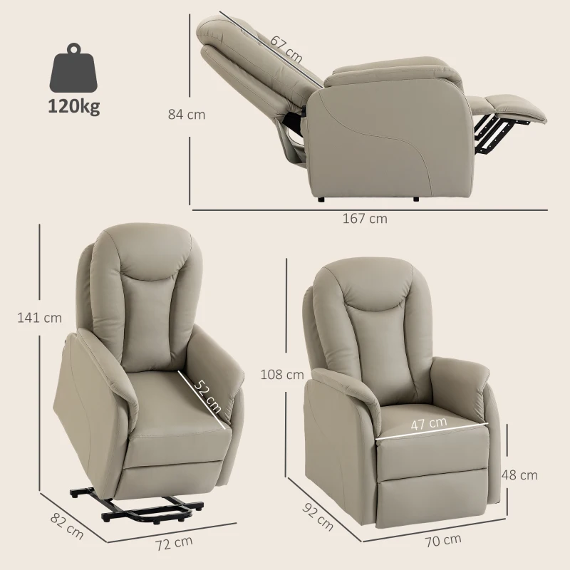 HOMCOM Fauteuil Releveur Électrique Massage Vibration et Chaleur, Fauteuil Relax Électrique en PU, Dossier Inclinable, Gris