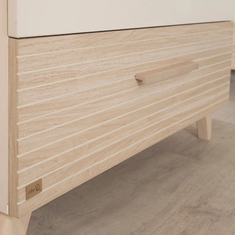 Chambre bébé trio : Lit évolutif 70 x 140 cm + Commode a langer + Armoire - SIDNEY - ROBA - Chene / Beige