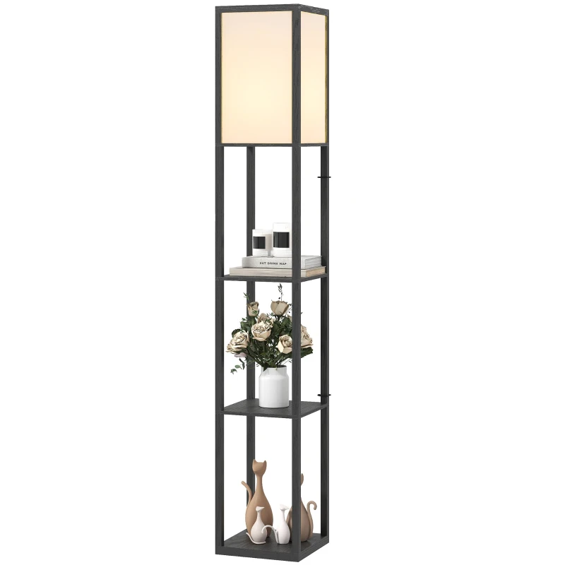 HOMCOM Floor Lamp with Shelves, 3 Layer Column Modern Standing Lamp for Living Room, Bedroom, Office, Bulb not Included, Black
