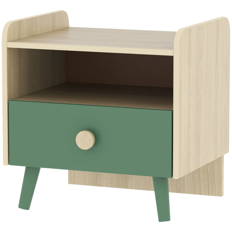 AIYAPLAY Comodino con Cassetto per Bambini 3-10 Anni in Legno e Legno di Pino, 40x32.5x40 cm, Verde