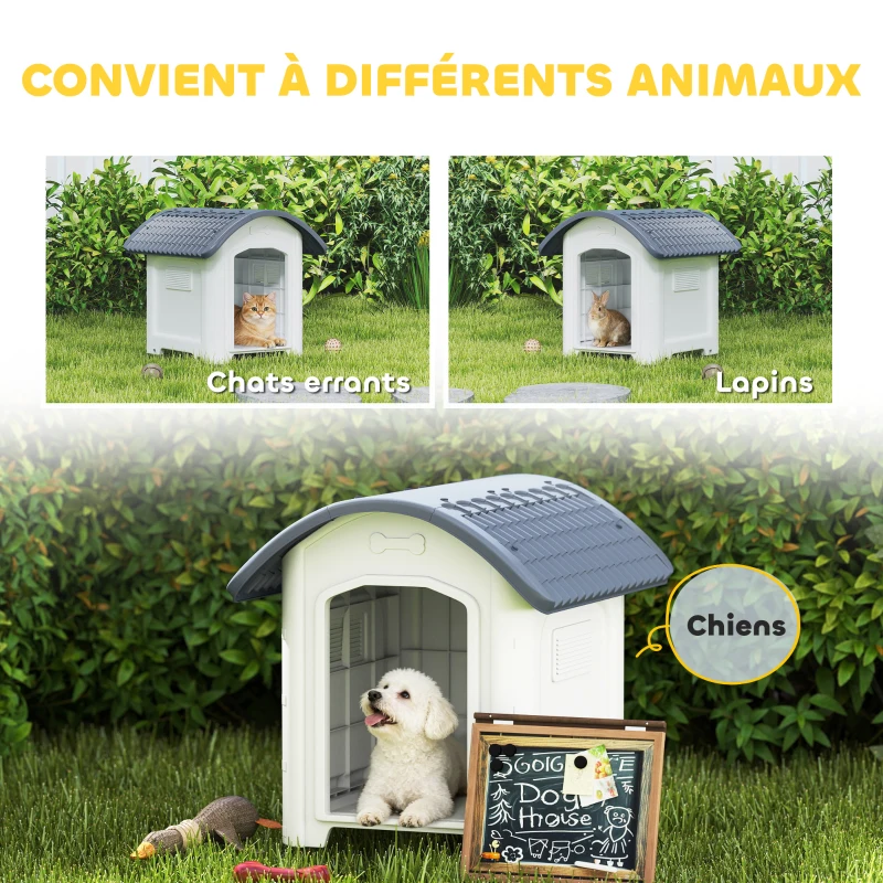 PawHut Niche pour Chien Extérieur, Maison pour Chien en Plastique avec Sol Surélevé et Amovible, Toit Imperméable, Gris