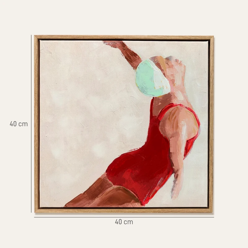 HOMCOM Cuadros en Lienzo Figuras Dinámicas a Mano 40x40 cm 2 Piezas Cuadros de Arte de Pared Enmarcados Rojo