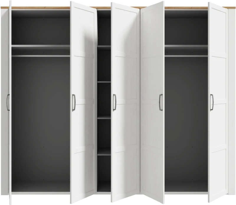 Armoire de chambre - BOHOL - Décor Chene blanchi - 5 portes battantes - L265,6 x P59,6 x H214 cm