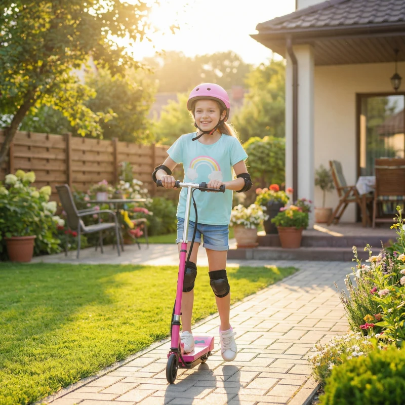 HOMCOM Foldable Electric Kids Scooter, Ride-on for Ages 7-14 Years, Pink