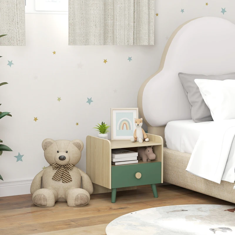 AIYAPLAY Comodino con Cassetto per Bambini 3-10 Anni in Legno e Legno di Pino, 40x32.5x40 cm, Verde