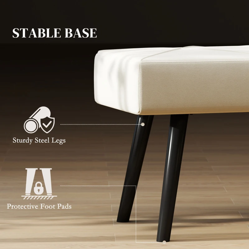 HOMCOM Upholstered Hallway Bench, End of Bed Bench with X-Shape Design and Steel Legs, Cream