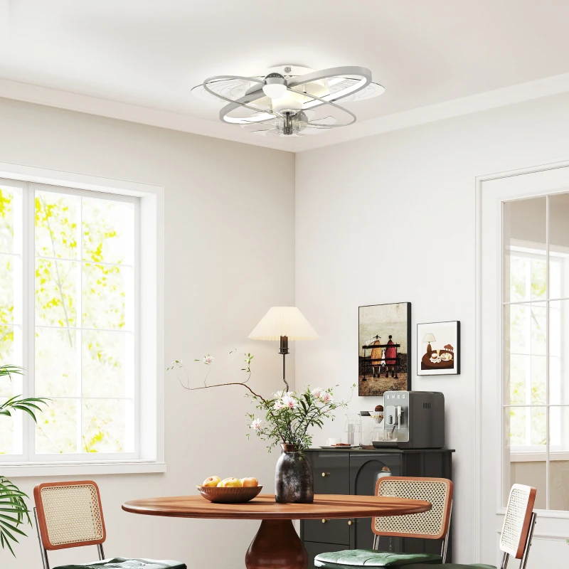 HOMCOM Ceiling Fan with Light and Remote, 3 Colour Temperatures, LED Mount Ceiling Fan Light for Bedroom, Silver Tone