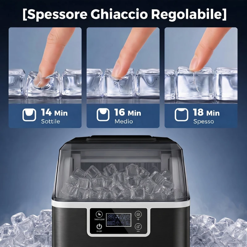 HOMCOM Macchina del Ghiaccio Autopulente da 24 Cubetti ogni 14-18 Minuti con Display LCD, 25.2x36x37.1 cm, Nero