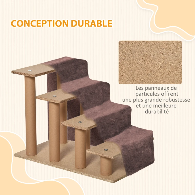 PawHut Escalier pour chien à 4 marches escalier pour chat échelle antidérapante pour animaux 60 x 35 x 44 cm marron