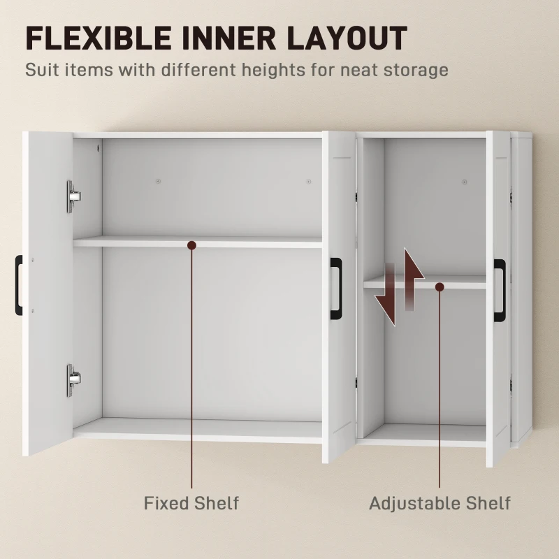HOMCOM Bathroom Wall Cabinet, Wall Mounted Bathroom Cabinet, Over the Toilet Space Saver with Adjustable Shelves, White