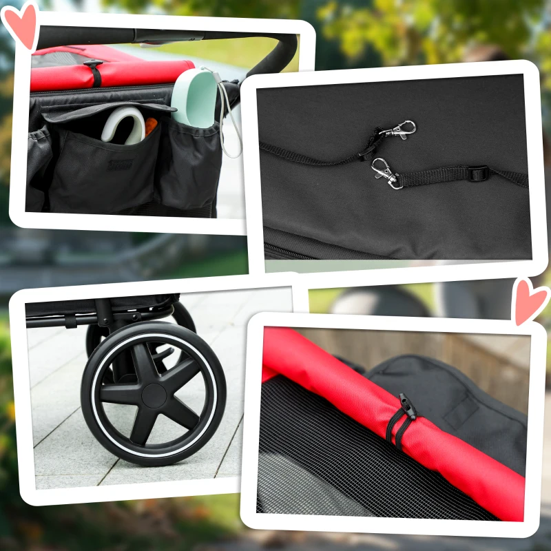 PawHut Carrinho para Cães Dobrável com Janelas de Malha Cinto de Segurança e Bolsos de Armazenamento 112x65x100 cm Vermelho