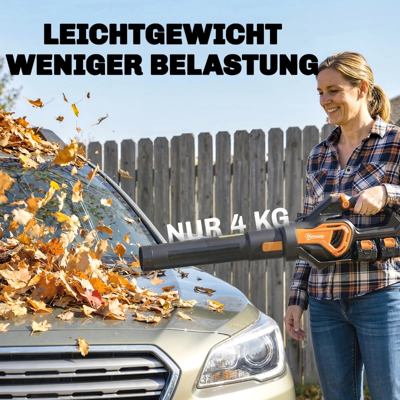 Outsunny Akku-Laubbläser 20V Kabellos Laubbläser mit 2x4.0Ah Akku & Ladegerät Turbo-Boost 162,7 km/h Blasgeschwindigkeit