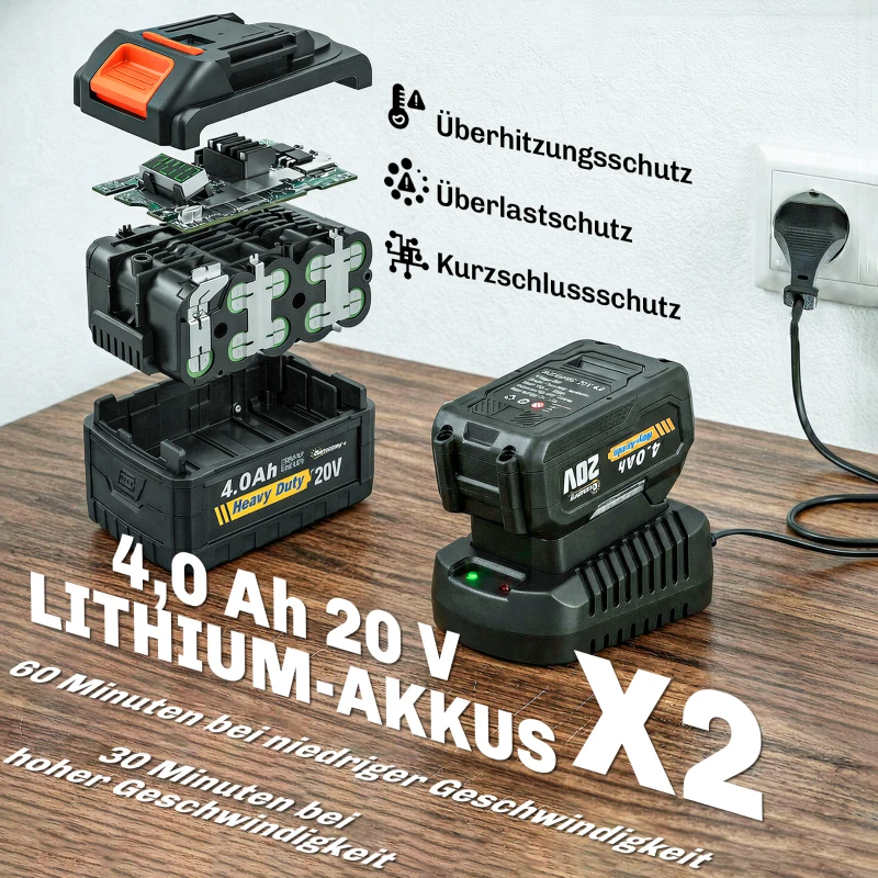 Outsunny Akku-Laubbläser 20V Kabellos Laubbläser mit 2x4.0Ah Akku & Ladegerät Turbo-Boost 162,7 km/h Blasgeschwindigkeit