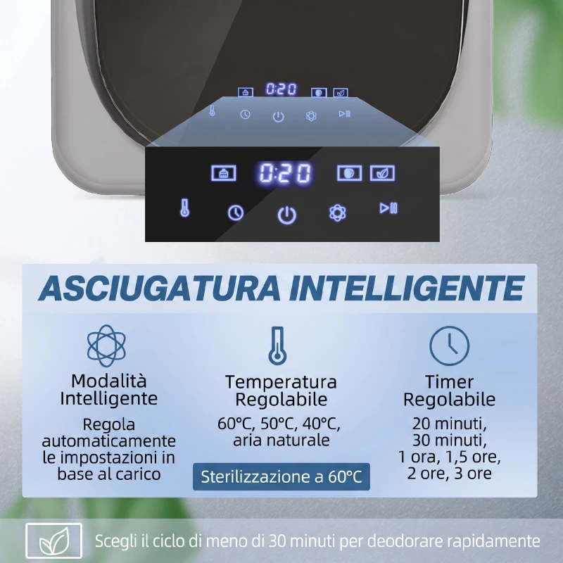 HOMCOM Mini Asciugatrice ad Aria Carico 2.5kg con Timer e Programma Smart, 48x40x56 cm, Argento