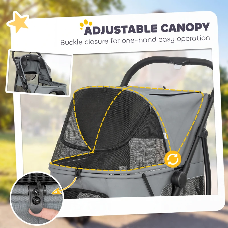 PawHut Dog Stroller, 3 Wheels Pet Stroller with Dual Entry, Easy One-Click Quick Fold, Mesh Windows, Washable Cushion