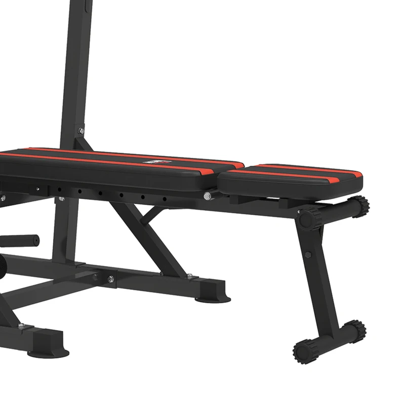 HOMCOM Estación de Musculación Plegable Altura Ajustable con Barra de Dominadas Banco Reclinable para Gimnasio Negro y Rojo