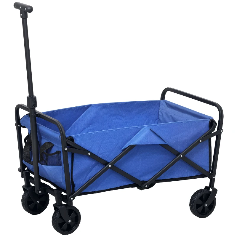 Outsunny Carrello da Giardino 62L Pieghevole con Maniglia Regolabile, in Metallo e Tessuto Oxford, 76x48x86 cm, Blu